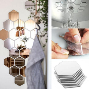 Pegatinas de espejo autoadhesivas de forma hexagonal de 12 piezas para tu casa
